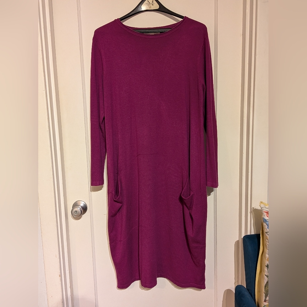 Meo Meli Italy Plum Knit Long Sleeve Slouchy Dress Pockets Lagenlook OS Cozy Fal